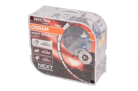 Electrice - Bec auto set 2 bucati H11 12V 55W PGJ19-2 pana la 150% luminozitate mare; pana la 150m ; pana la 20% lumina alba Night Breaker Laser, alb