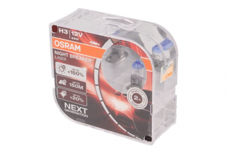Electrice - Bec auto set 2 bucati H3 12V 55W PK22S pana la 150% luminozitate mare; pana la 150m ; pana la 20% lumina alba Night Breaker Laser, alb