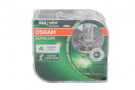 Electrice - Bec auto set 2 bucati H4 12V 60/55W P43T 4 ani garantie; de pana la 4 ori viata mai lunga Ultra Life