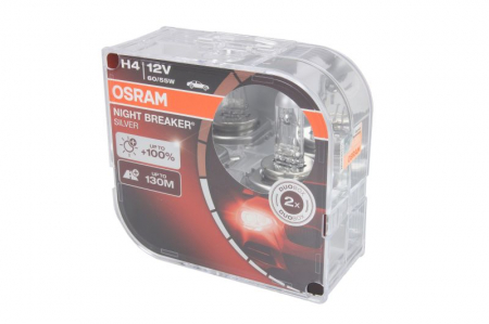 Electrice - Bec auto set 2 bucati H4 12V 60/55W P43T pana la 100% luminozitate mare; pana la 130m  Night Breaker Silver