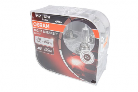 Electrice - Bec auto set 2 bucati H7 12V 55W PX26D pana la 100% luminozitate mare; pana la 130m  Night Breaker Silver