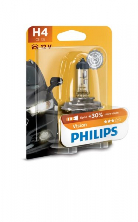 Electrice - Bec moto blister pachet 1 bucata H4 12V 60/55W P43T pana la 30% luminozitate mare Vision Moto