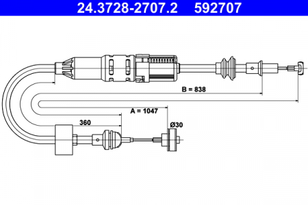 Cablu ambreiaj (1047mm/838mm) potrivit SEAT AROSA; VW CADDY II, CADDY II/MINIVAN, LUPO I, POLO, POLO III, POLO III CLASSIC, POLO/HATCHBACK, POLO/KOMBI 1.0-1.9D 10.94-07.05 [1]