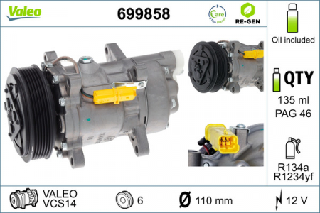 Compresor clima Ac - Compresor A/C potrivit PEUGEOT 206, 307 1.9D/2.0D 09.98-12.09