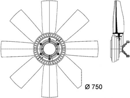 Cupla ventilator radiator (cu ventilator, 750mm, numar lame: 8) potrivit VOLVO FH12, FM10, FM12 D10A320-D12D460 dupa 1993 [1]