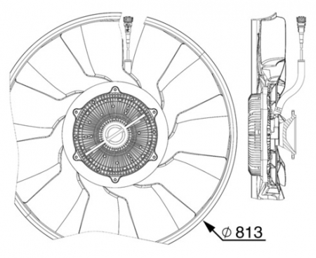 Cupla ventilator radiator (cu ventilator, 813mm, numar lame: 11, numar pini: 6) potrivit MERCEDES ACTROS MP4 / MP5, ANTOS, AROCS, ECONIC 2; RVI D; SETRA 400 DTI8-122HQ-OM936.974 dupa 2011 [3]