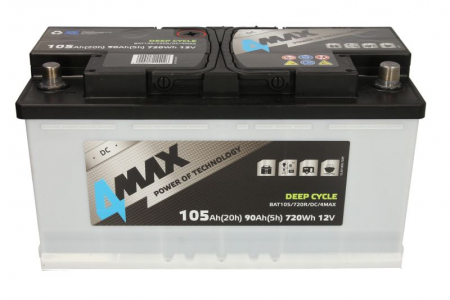 Acumulator 4MAX 12V 105Ah (EN) DEEP-CYCLE (R+ borna standard) 353x175x190 B13 - flansa de montare 10.5 mm (ciclu profund) [3]