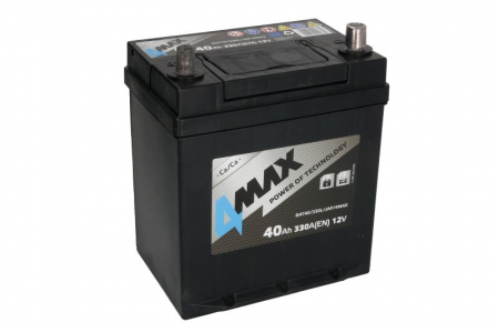 Acumulator 4MAX 12V 40Ah/330A (L+ borna subtire (ptr vehicule japoneze) + borna standard) 187x140x225 B01 - flansa de montare 10.5 mm (pornire) [1]