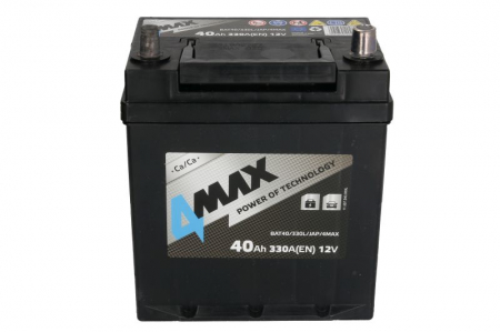 Acumulator 4MAX 12V 40Ah/330A (L+ borna subtire (ptr vehicule japoneze) + borna standard) 187x140x225 B01 - flansa de montare 10.5 mm (pornire) [2]