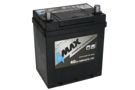 Acumulator 4MAX 12V 40Ah/330A (R+ borna subtire (ptr vehicule japoneze) + borna standard) 187x140x225 B01 - flansa de montare 10.5 mm (pornire) [1]