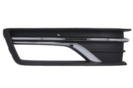 Elemente bara - Element bara fata stanga (cu dungă acoperită cu crom, cu orficii lampa ceata, plastic, negru/crom) potrivit VW PASSAT B7 FL USA 01.16-12.19