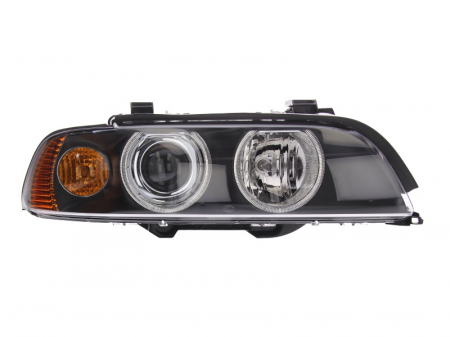 Piese Auto - Far dreapta 2*H7, electric, cu motoras, fundal negru, semnalizator portocaliu BMW Seria 5 E39 intre 1995-2003