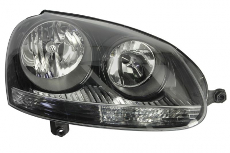 Iluminat auto - Far dreapta (2*H7, reglaj electric, cu motoras, fundal negru/argintiu) VW GOLF, JETTA 2003-2010