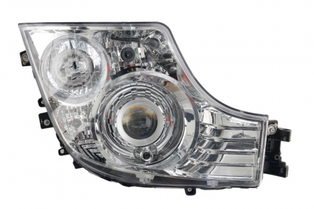 Iluminat auto - Far dreapta potrivit MERCEDES ACTROS MP4 / MP5 dupa 2011 (D1S/H1/H21W/PY21W/W5W, manual, functie lumini: lumini zi, culoare interior: crom, culoare semnalizator: transparent)