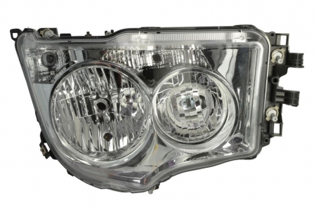Faruri - Far dreapta potrivit MERCEDES ACTROS MP4 / MP5 dupa 2011 (H1/H21W/H7/PY21W/W5W, manual, cu lumina de zi, culoare interior: crom, culoare indicator: transparent)