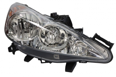 Faruri - Far Dreapta potrivit PEUGEOT 207 pana in 2009 (H1/H7/PY21W/W5W, cu motor, halogen, culoare interior: cromat, culoare semnalizator: portocaliu)