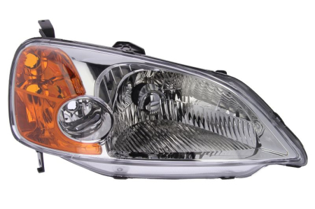 Iluminat auto - Far Dreapta (H4, manual, fara motoras, culoare insert: cromat, culoare semnalizator: galben) potrivit HONDA CIVIC VII SDN 2001-2003