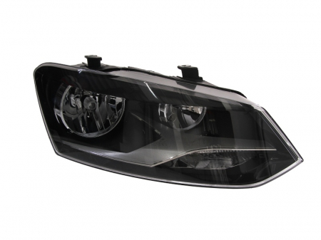 Faruri - Far fata dreapta potrivit VW POLO, POLO IV, POLO V (H7, electric, cu motor, culoare interior: negru, culoare semnalizator: transparent)