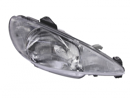 Iluminat auto - Far fata Dreapta potrivit PEUGEOT 206 pana in 2003 (halogen, H4, electric, fara motoras, culoare semnalizator: transparent)