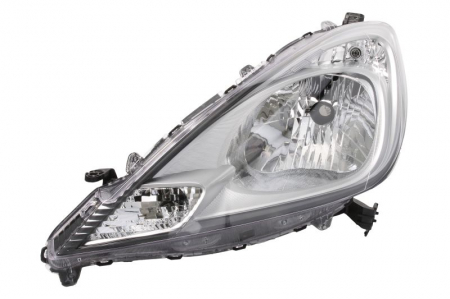 Faruri - Far fata stanga potrivit HONDA JAZZ III 2011-2015 (H4, electric, manual, fara motoras, culoare interior: cromat, culoare semnalizator: alb)