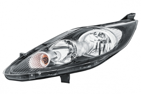 Faruri - Far fata Stanga potrivit FORD FIESTA V, FIESTA VI pana in 2013 (halogen, H1/H7/PY21W/W5W, electric, cu motor, bec, culoare insert: negru)