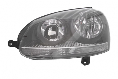 Iluminat auto - Far stanga (2*H7, reglaj electric, cu motoras, fundal negru/argintiu) VW GOLF, JETTA 2003-2010