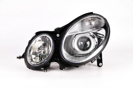 Iluminat auto - Far stanga (D2S/H7, reglaj electric, cu motoras, fundal cromat, fundal transparent) MERCEDES Clasa E 2002-2006
