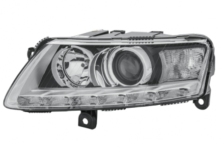 Iluminat auto - Far stanga (D3S/H7/PY21W, reglaj electric, cu motoras, fundal negru/insertii crom, fundal transparent) AUDI A6, A6 ALLROAD 2008-2011