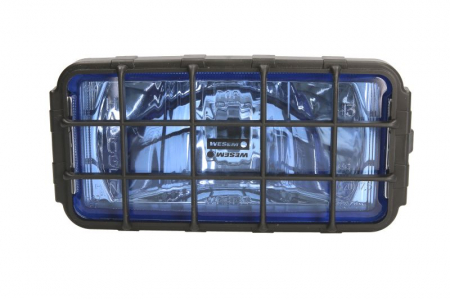 Iluminat auto - Far universal stanga/dreapta (faza lunga, H3, 12/24V, latime 182mm, inaltime 86mm, albastru, metal, crom, lungime cablu: 150mm)