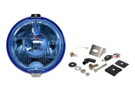 Iluminat auto - Far universal stanga/dreapta (faza lunga, H3/LED, 12V, diametru 183mm, albastru, metal, negru/crom, lumini pozitie, lungime cablu: 150mm)