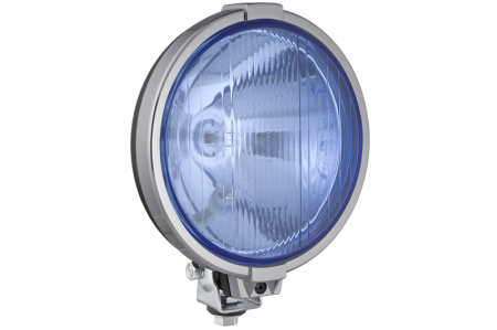 Iluminat auto - Far universal stanga/dreapta (faza lunga, H3/T4W, 12/24V, diametru 190mm, albastru, plastic, negru, lumini pozitie, rama cromata, fara bec)