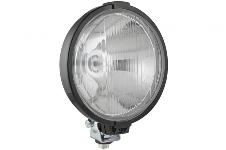 Iluminat auto - Far universal stanga/dreapta (faza lunga, H3/T4W, 12/24V, diametru 190mm, transparent, plastic, negru, lumini pozitie, fara bec)