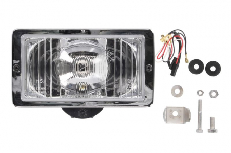 Iluminat auto - Far universal stanga/dreapta (faza lunga, H3/T4W, 12/24V, latime 241mm, inaltime 135mm, alb, plastic, negru/crom, lumini pozitie, lungime cablu: 150mm)