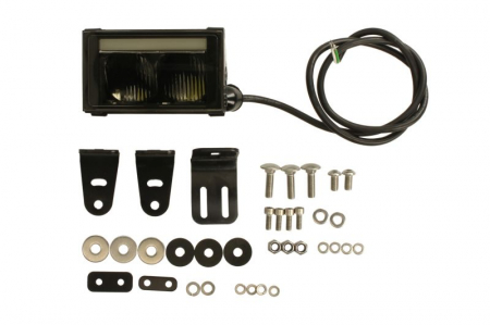 Piese Auto - Far universal stanga/dreapta (faza lunga, LED, 12/24V, latime 130mm, inaltime 74mm, adancime: 104mm, transparent, aluminiu, negru, lumini pozitie, lungime cablu: 100mm, cu lumină de poziţie)