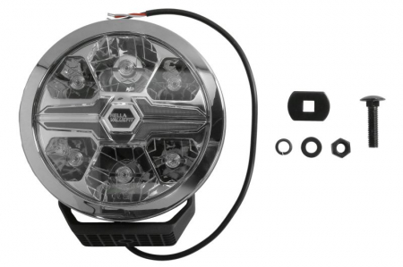 Iluminat auto - Far universal stanga/dreapta (rotund, BLADE, LED, 12/24V, 36W, diametru 181mm, adancime: 96mm, transparent, aluminiu, negru/crom, lumini pozitie, lungime cablu: 500mm)