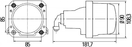 Far universal stanga/dreapta (rotund, H7, 24V, latime 108mm, inaltime 108mm, diametru 90mm, adancime: 182mm, transparent, negru) [2]