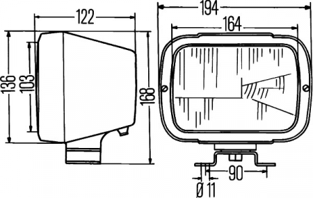 Farul universal Dreapta/Stanga potrivit MULTICAR M26 1992-12.0 (H4/T4W, 12/24V, latime 194mm, inaltime 168mm, diametru 103/136mm, adancime: 122mm, transparent, plastic, negru, Lampi de pozitie) 24V [2]