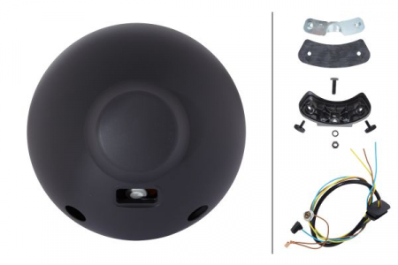 Farul universal Dreapta/Stanga (rotund, Luminator-Metal, H1/W5W, 12/24V, latime 222mm, inaltime 222mm, diametru 224,4mm, adancime: 130mm, transparent, metal, negru, Lampi de pozitie, lungime cablu: 80 [1]