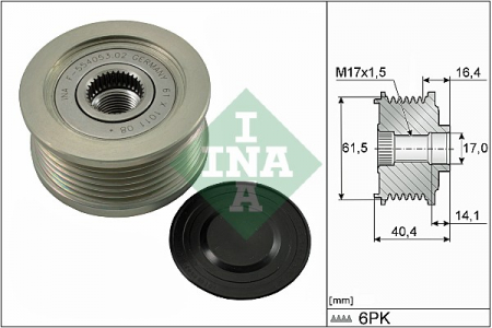 Piese Auto - Fulie alternator ALFA ROMEO 145, 146, 147, 156, 159, 166, GT; CADILLAC BLS; FIAT BRAVA, BRAVO I, BRAVO II, CROMA, DOBLO, DOBLO CARGO, GRANDE PUNTO, IDEA, MAREA, MULTIPLA, PALIO 1.6D-2.4D 