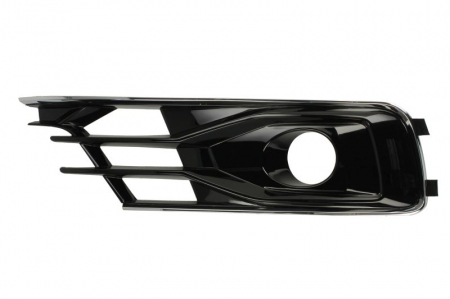 Elemente bara - Grila bara fata dreapta cu ornament cromat cu locas proiectoare, plastic, negru/crom potrivit AUDI A6 C7 20115-2018