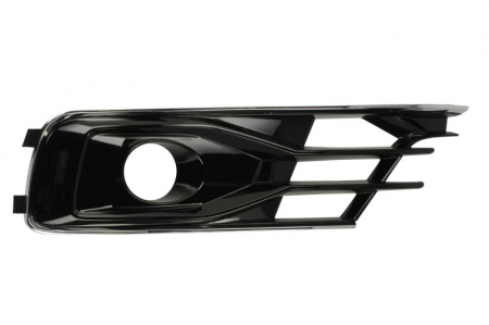 Elemente bara - Grila bara fata stanga cu ornament cromat cu locas proiectoare, plastic, negru/crom potrivit AUDI A6 C7 20115-2018