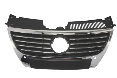 Grile - Grila radiator fata ornamente cromate; emblema mare; cu locas senzori parcare, negru/crom VW PASSAT intre 2005-2010