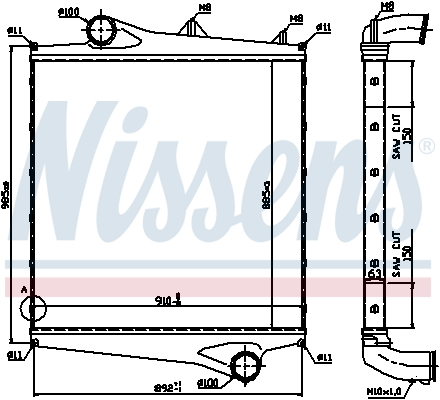 Intercooler potrivit VOLVO FE, FH, FH12, FH16, FM, FM12, FM7, FM9, FMX, NH12 D11A-370-D9B380 dupa 1993 - (diametru admisie 100 mm) [2]