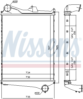 Intercooler - Intercooler (diametru admisie 100 mm) potrivit VOLVO FH, FH II, FH12, FM, FM12, FM7, FM9, FMX D11A-330-D9B380 08.93-