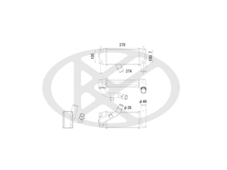 intercooler potrivit Subaru Trezia; Toyota Auris, Corolla, Urban Cruiser, Verso S dupa 2006 - 1.4 / 1.4 diesel / 1.6, cutie manual/automat, aluminiu / · plastic, 275×127×64 mm [1]