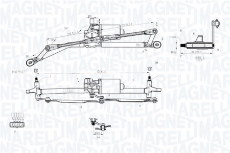 Mecanism stergatoare - Mecanism stergator parbriz Fata (cu motor) potrivit FIAT PUNTO, PUNTO/HATCHBACK 09.99-03.12