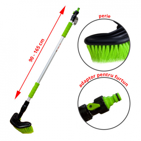 Accesorii auto - Perie pentru spălat cu mâner telescopic + adaptor furtun