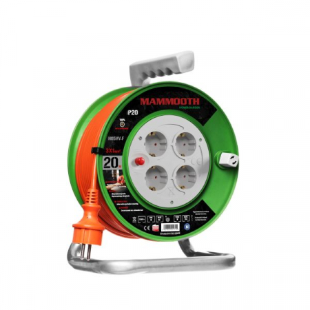 Prelungitor electric 20m, 230V, 3x1,5mm², numar prize 230V x 4buc. F (schuko), 1380 / 3680W, IP20, drum plastic