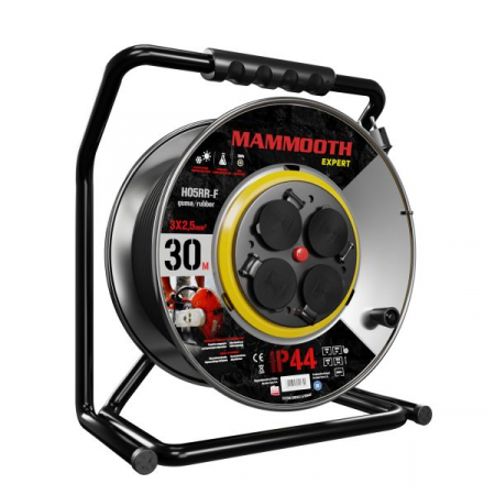 Prelungitor electric 30m, 230V, 3x2,5mm², numar prize 230V x 4buc. F (schuko), 1380 / 3680W, IP44, drum metal [1]