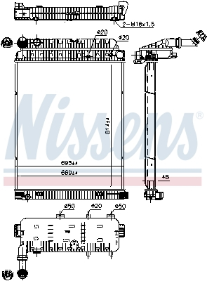 Radiator motor potrivit MERCEDES ATEGO, ATEGO 2, AXOR, AXOR 2 OM457.937-OM926.990 dupa 1998 (fara carcasa, cu un racitor de ulei) [1]